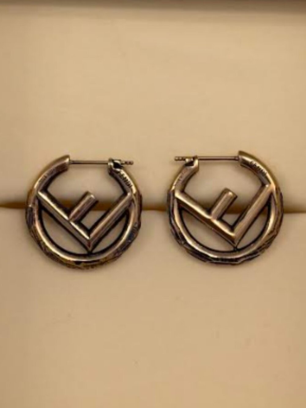 Fendi FF Logo Hoop Earrings Gold Tone